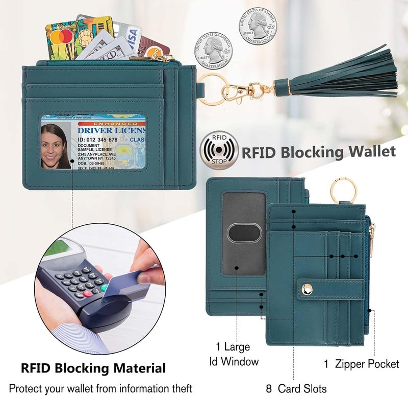 KNGITRYI Wallet Keychain Wristlet for Women,Slim RFID Credit Card Holder Purse Tassel Keychain Bangle Key Ring for Men Women - Image 3